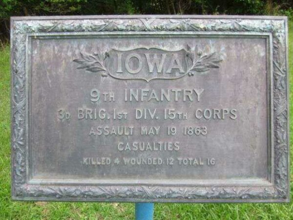 9TH IOWA INFANTRY CASUALTIES AT VICKSBURG MEMORIAL PLAQUE