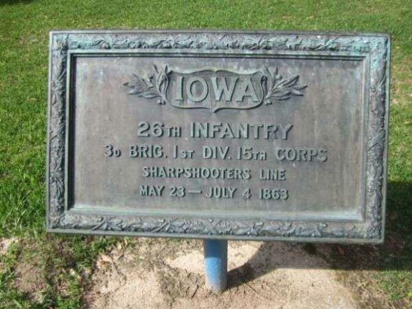 26TH IOWA INFANTRY SHARPSHOOTERS AT VICKSBURG MEMORIAL PLAQUE
