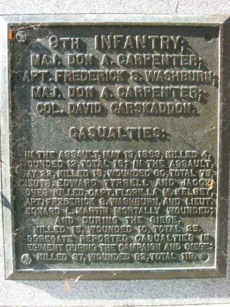 9TH IOWA INFANTRY AT VICKSBURG MEMORIAL PLAQUE