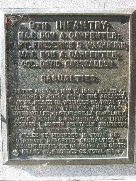 9TH IOWA INFANTRY AT VICKSBURG MEMORIAL PLAQUE