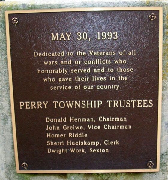 PERRY TOWNSHIP TRUSTEES ALL WARS VETERANS MEMORIAL FLAGPOLE PLAQUE