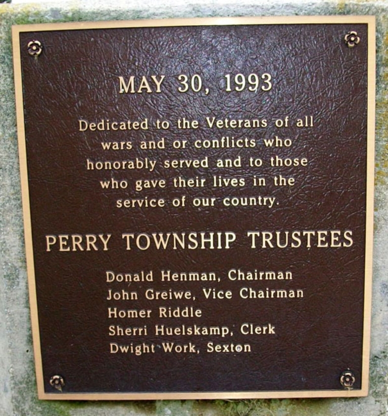 PERRY TOWNSHIP TRUSTEES ALL WARS VETERANS MEMORIAL FLAGPOLE PLAQUE