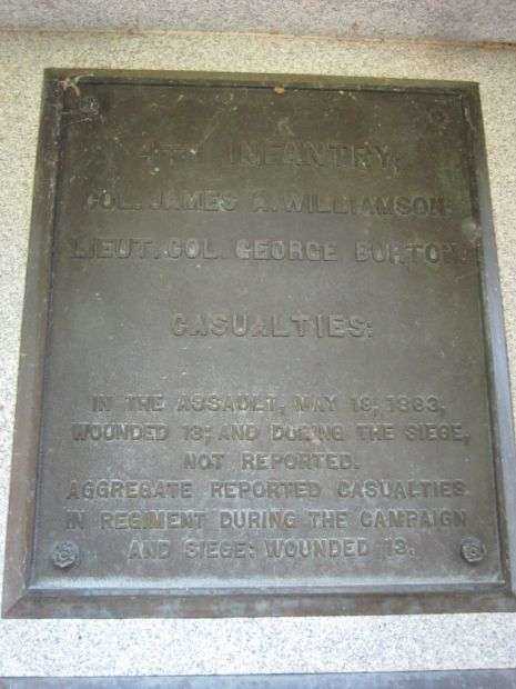 4TH IOWA INFANTRY AT VICKSBURG MEMORIAL PLAQUE