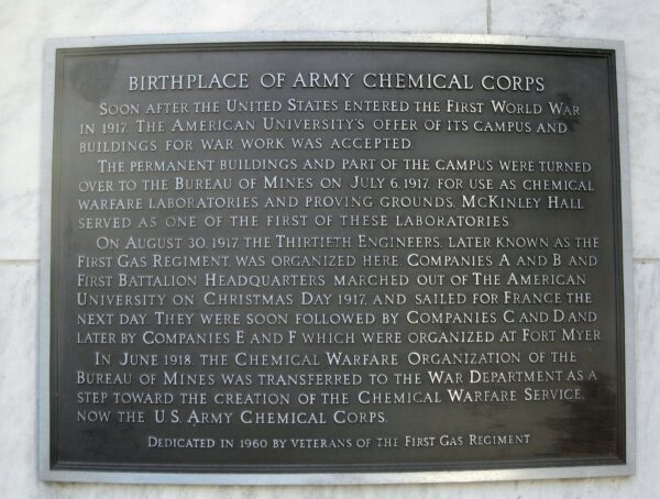 BIRTHPLACE OF THE ARMY CHEMICAL CORPS MEMORIAL BUILDING PLAQUE