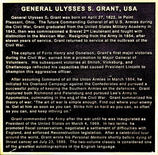 GENERAL ULYSSES S. GRANT USA MEMORIAL BUILDING  PLAQUE
