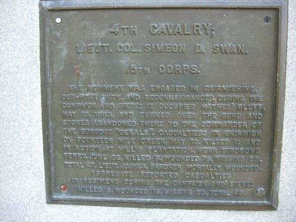 4TH CAVALRY AT VICKSBURG MEMORIAL PLAQUE