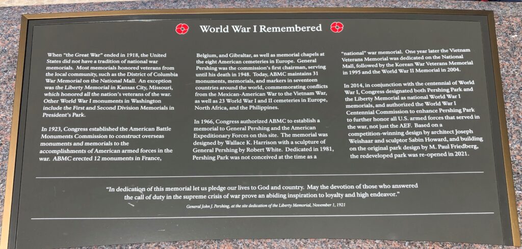 NATIONAL WORLD WAR I MEMORIAL  PLAQUE H