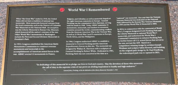 NATIONAL WORLD WAR I MEMORIAL  PLAQUE H