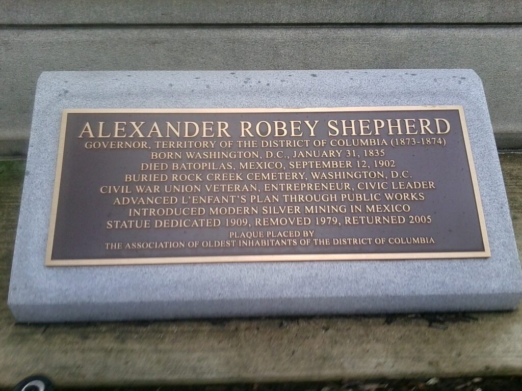 ALEXANDER ROBEY SHEPHERD CIVIL WAR UNION VETERANS MEMORIAL PLAQUE
