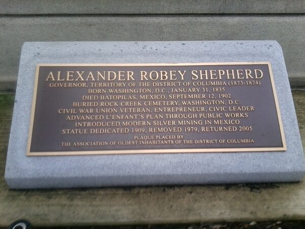ALEXANDER ROBEY SHEPHERD CIVIL WAR UNION VETERANS MEMORIAL PLAQUE