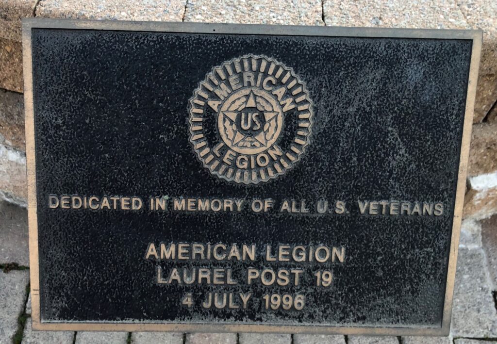AMERICAN LEGION LAUREL POST 19 MEMORIAL FOUNTAIN PLAQUE A