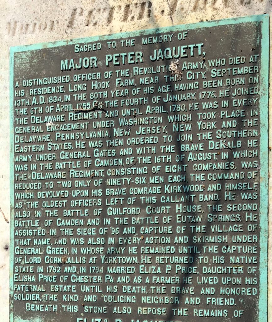 MAJOR PETER JAQUETT REVOLUTIONARY WAR MEMORIAL