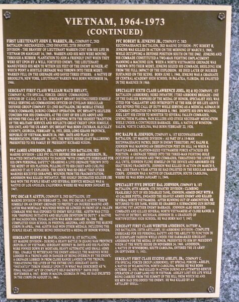 AFRICAN AMERICAN MEDAL OF HONOR RECIPIENTS MEMORIAL PLAQUE M