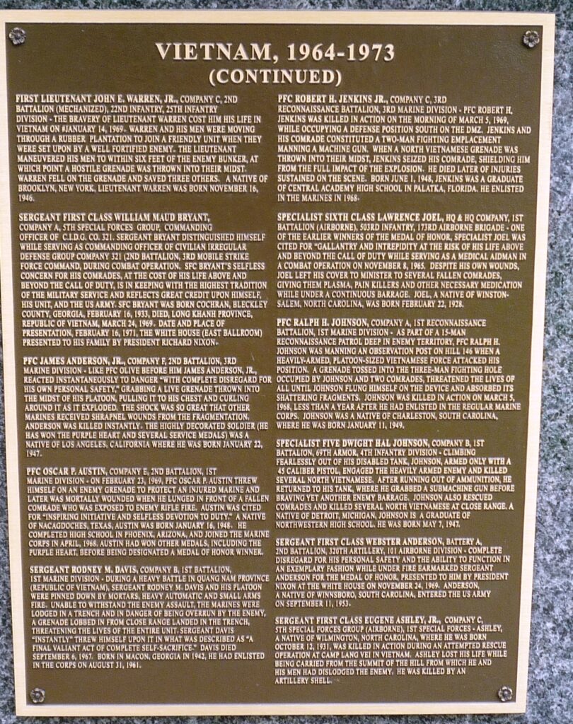 AFRICAN AMERICAN MEDAL OF HONOR RECIPIENTS MEMORIAL PLAQUE M