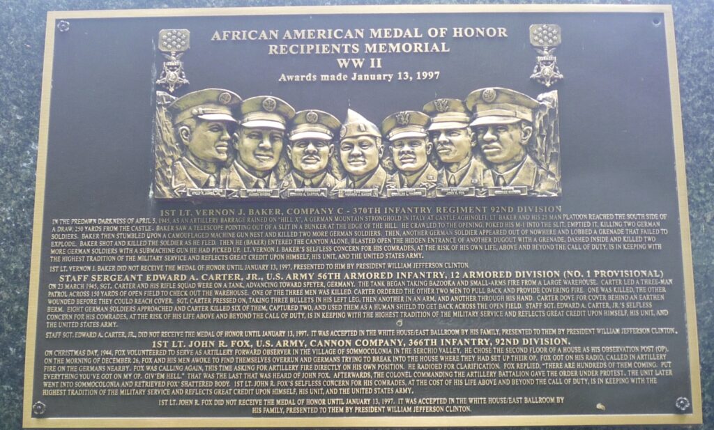 AFRICAN AMERICAN MEDAL OF HONOR RECIPIENTS MEMORIAL PLAQUE I