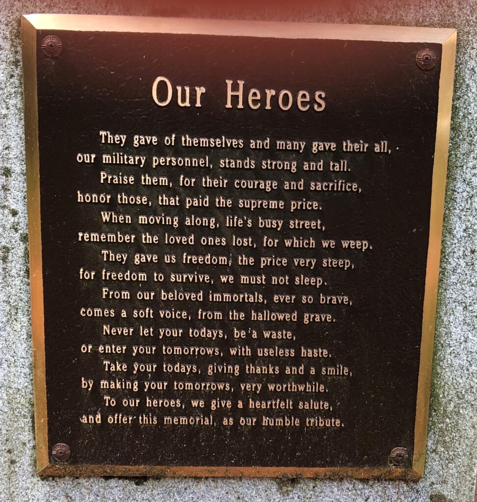 OUR HEROES WAR MEMORIAL PLAQUE