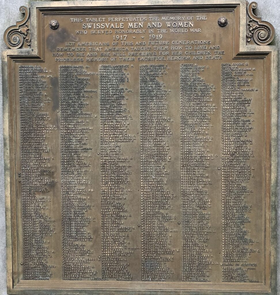 SWISSVALE MEN AND WOMEN WORLD WAR MEMORIAL PLAQUE