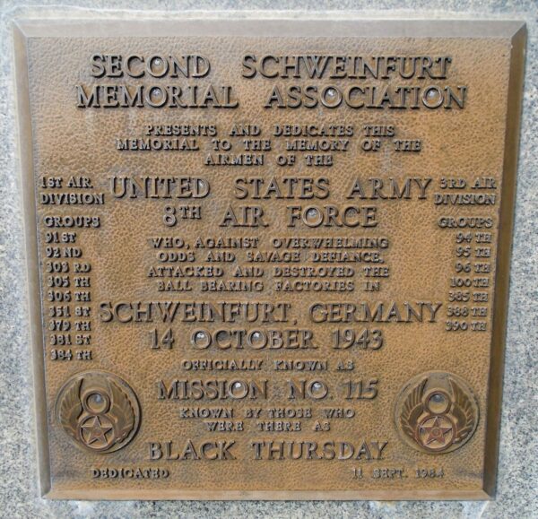 USAF ACADEMY SECOND SCHWEINFURT WAR MEMORIAL PLAQUE