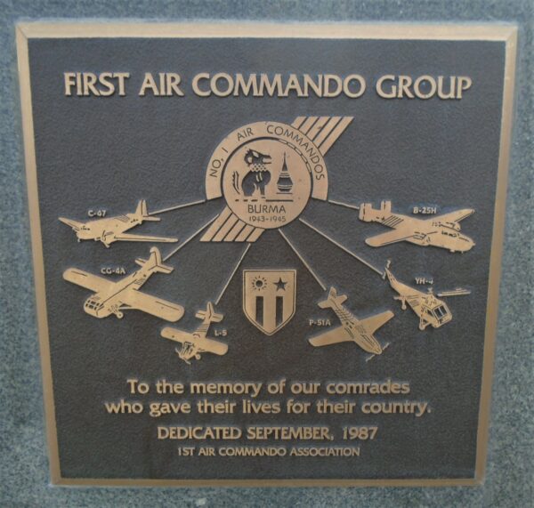 USAF ACADEMY FIRST AIR COMMANDO GROUP WAR MEMORIAL PLAQUE