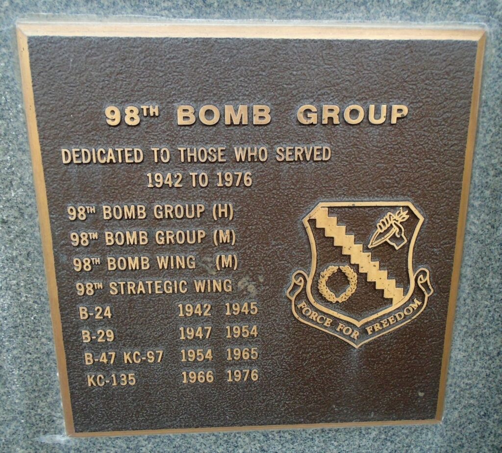 USAF ACADEMY 98TH BOMB GROUP WAR MEMORIAL PLAQUE