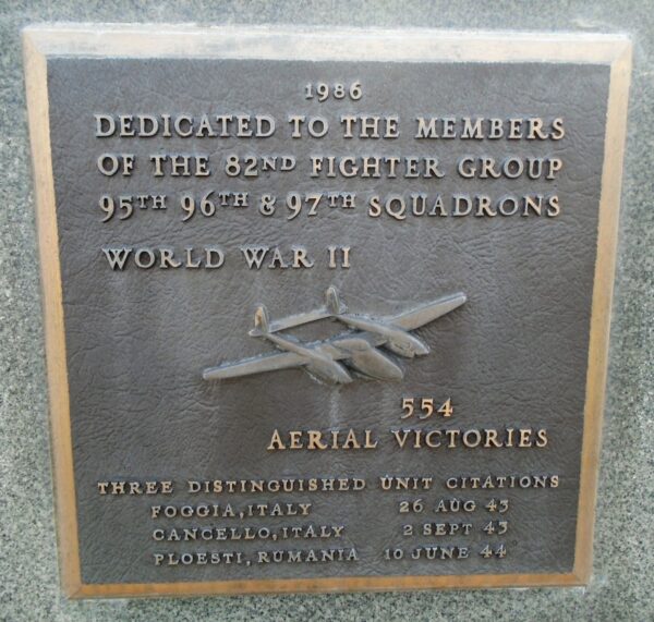 USAF ACADEMY 82ND FIGHTER GROUP WAR MEMORIAL PLAQUE
