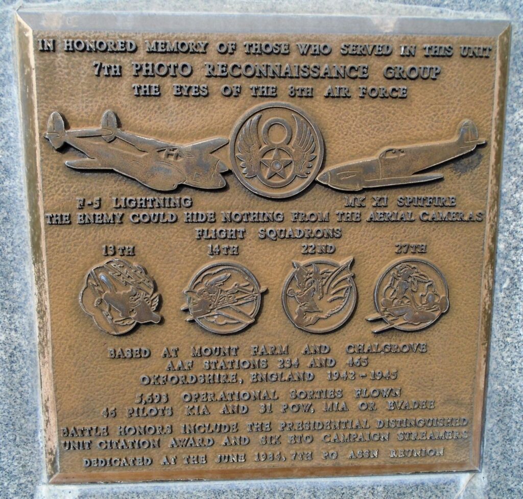 USAF ACADEMY 7TH PHOTO RECONNAISSANCE GROUP WAR MEMORIAL PLAQUE