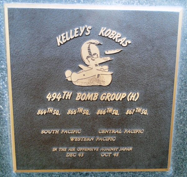 494TH BOMB GROUP (H) WAR  MEMORIAL PLAQUE