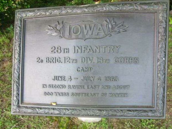 28TH IOWA INFANTRY RAVINE AT VICKSBURG MEMORIAL PLAQUE