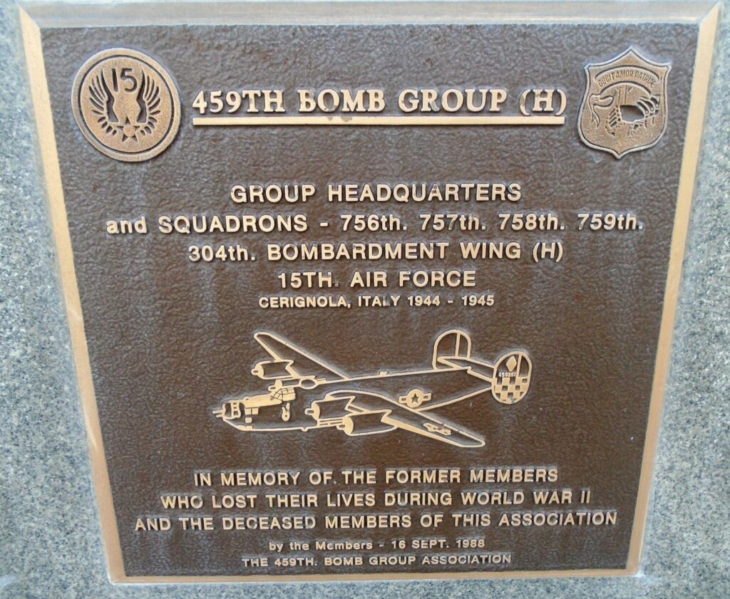 USAF ACADEMY 459TH BIMB GROUP (H) WAR MEMORIAL PLAQUE