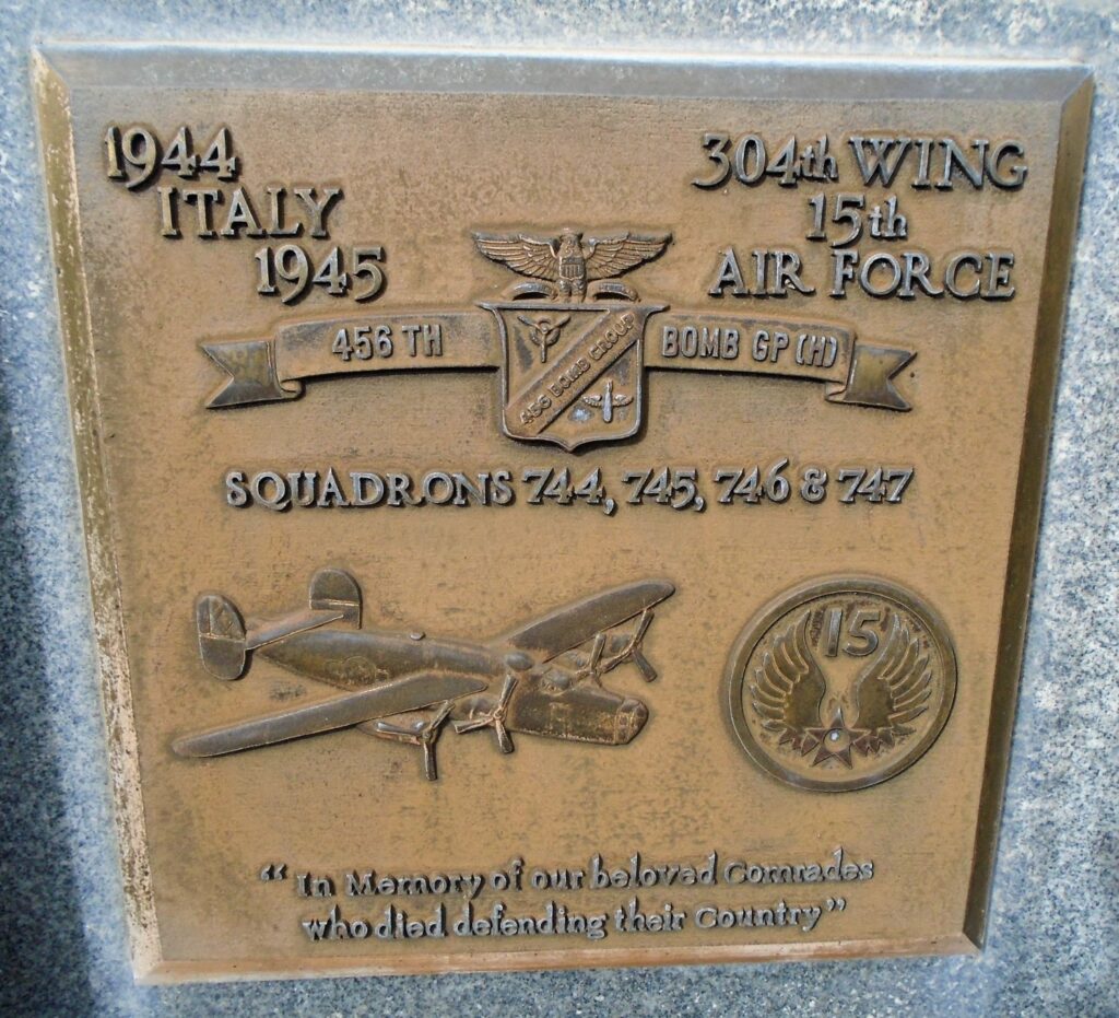 USAF ACADEMY 456TH BOMB GROUP (H) WAR MEMORIAL PLAQUE