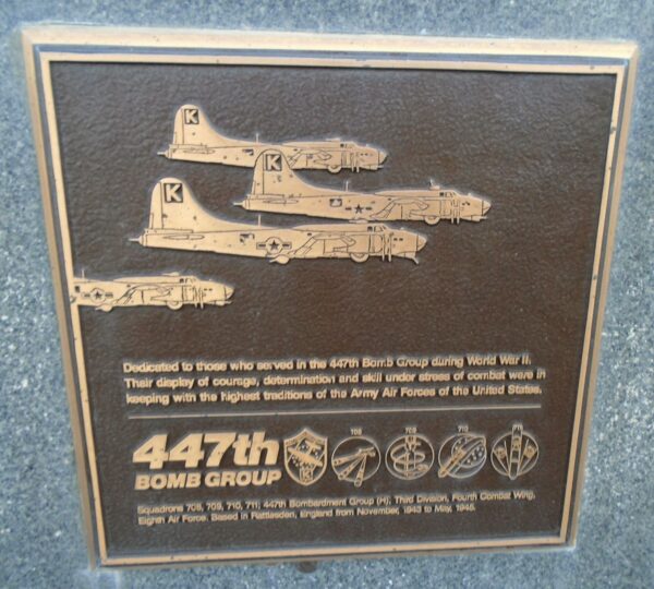 USAF ACADEMY 447TH BOMB GROUP WAR MEMORIAL PLAQUE