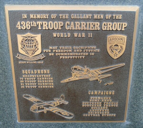 USAF ACADEMY 436TH TROOP CARRIER GROUP WAR MEMORIAL PLAQUE