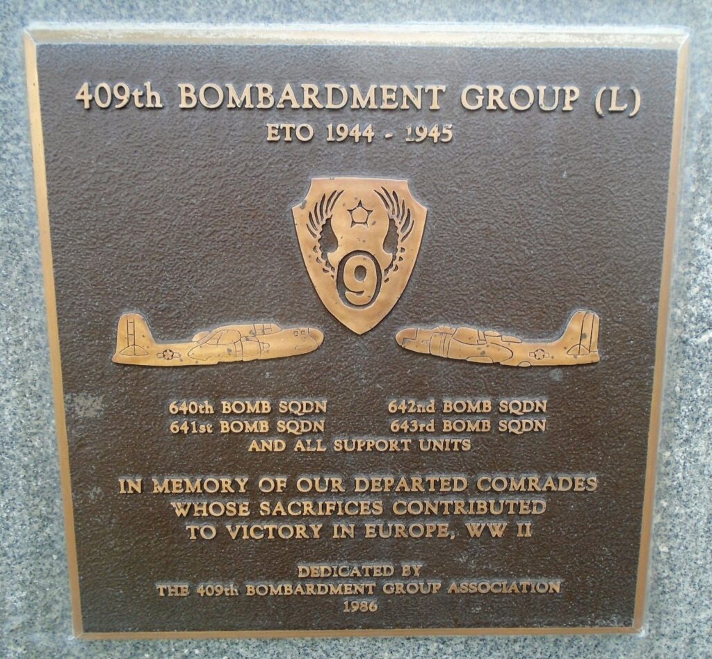 USAF ACADEMY 409TH BOMBARDMENT GROUP (L) WAR MEMORIAL PLAQUE