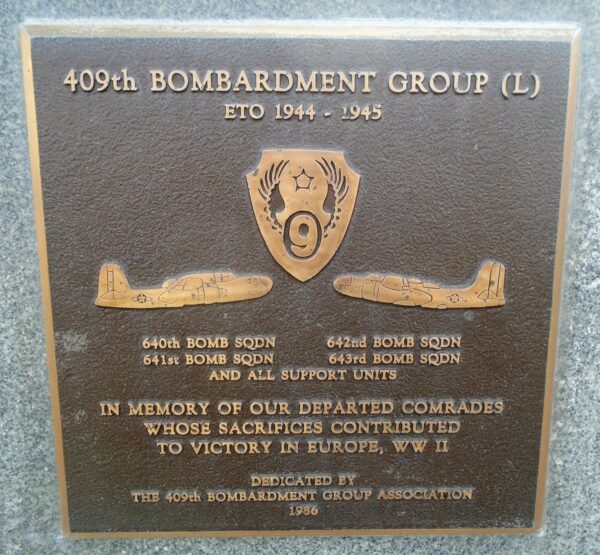 USAF ACADEMY 409TH BOMBARDMENT GROUP (L) WAR MEMORIAL PLAQUE