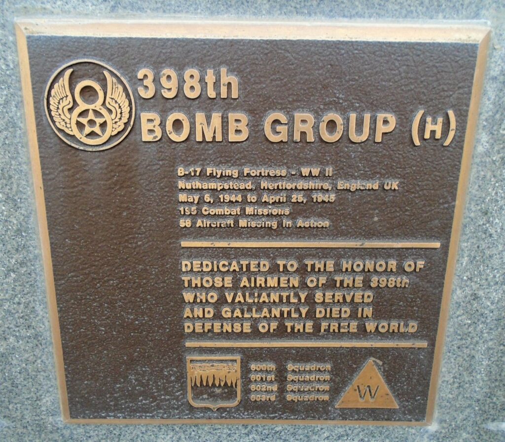 398TH BOMB GROUP (H) WAR MEMORIAL PLAQUE