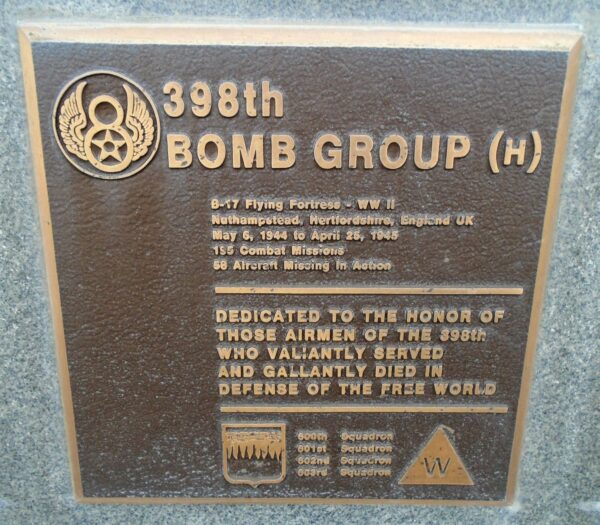 398TH BOMB GROUP (H) WAR MEMORIAL PLAQUE