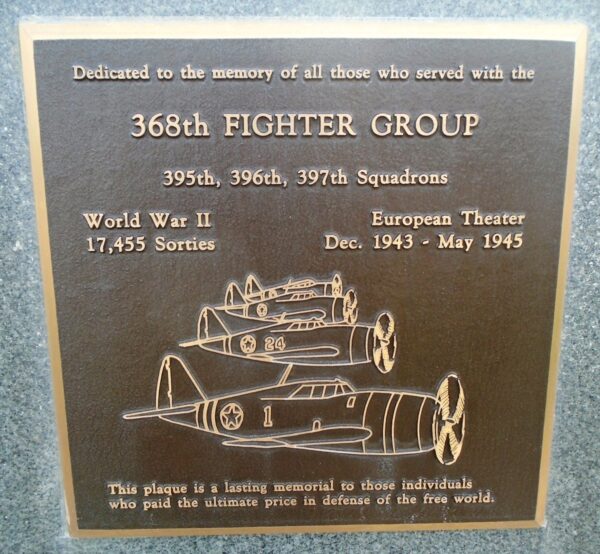 USAF ACADEMY 368TH FIGHTER GROUP WAR MEMORIAL PLAQUE
