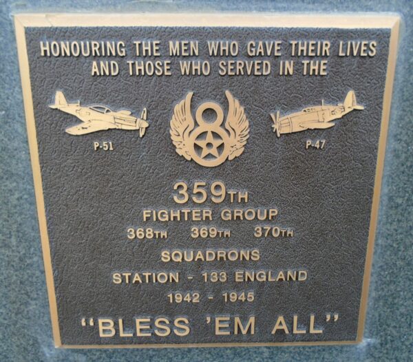 359TH FIGHTER GROUP WAR MEMORIAL PLAQUE