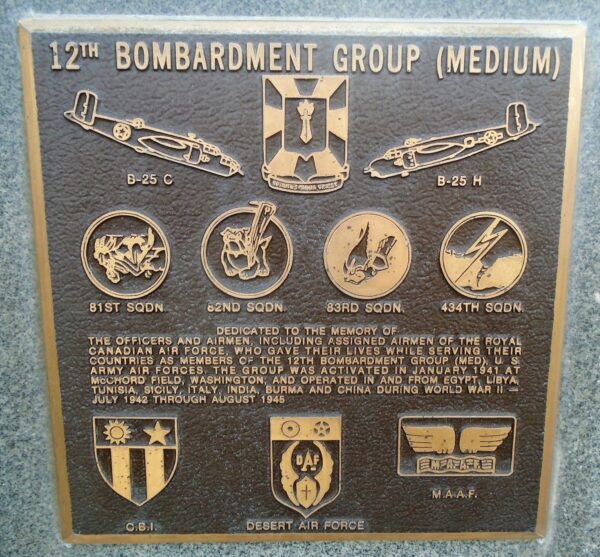 12TH BOMBARDMENT GROUP (MEDIUM) WAR MEMORIAL PLAQUE