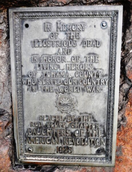 TEHAMA COUNTY WORLD WAR MEMORIAL PLAQUE