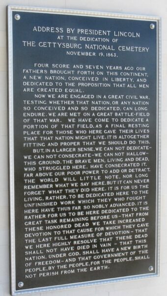 SACRAMENTO VALLEY NATIONAL CEMETERY ADDRESS BY PRESIDENT LINCOLN MEMORIAL PLAQUE