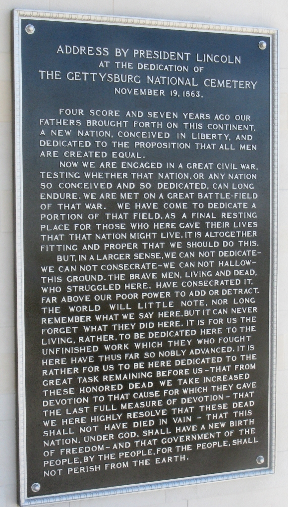 SACRAMENTO VALLEY NATIONAL CEMETERY ADDRESS BY PRESIDENT LINCOLN MEMORIAL PLAQUE