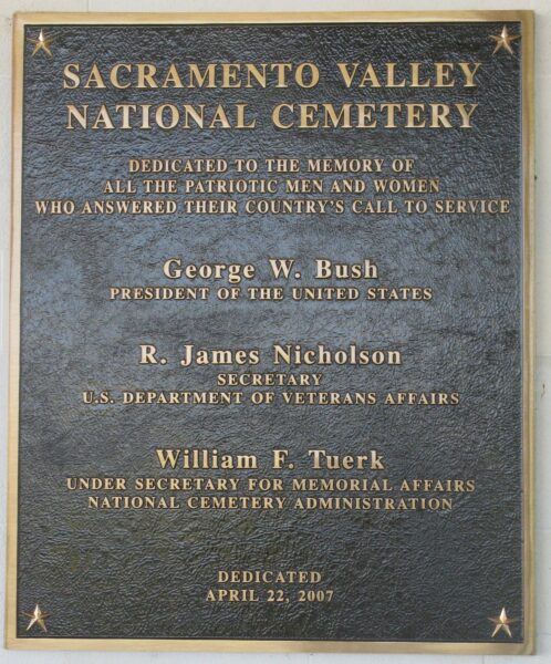 SACRAMENTO VALLEY NATIONAL CEMETERY MEMORIAL PLAQUE