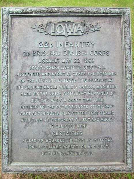 22D IOWA INFANTRY ASSAULT AT VICKSBURG MEMORIAL PLAQUE