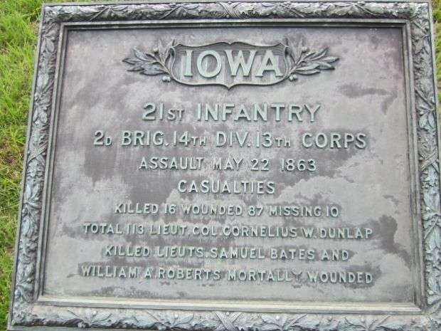 21ST IOWA INFANTRY CASUALTIES AT VICKSBURG MEMORIAL PLAQUE
