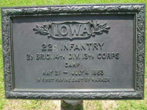 22D IOWA INFANTRY RAVINE AT VICKSBURG MEMORIAL PLAQUE