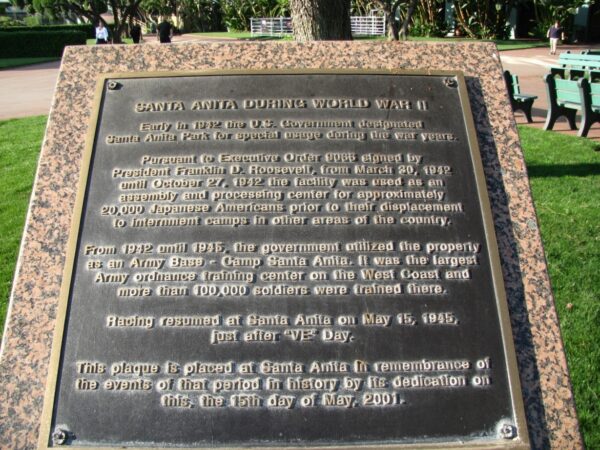 SANTA ANITA DURING WORLD WAR II MEMORIAL PLAQUE