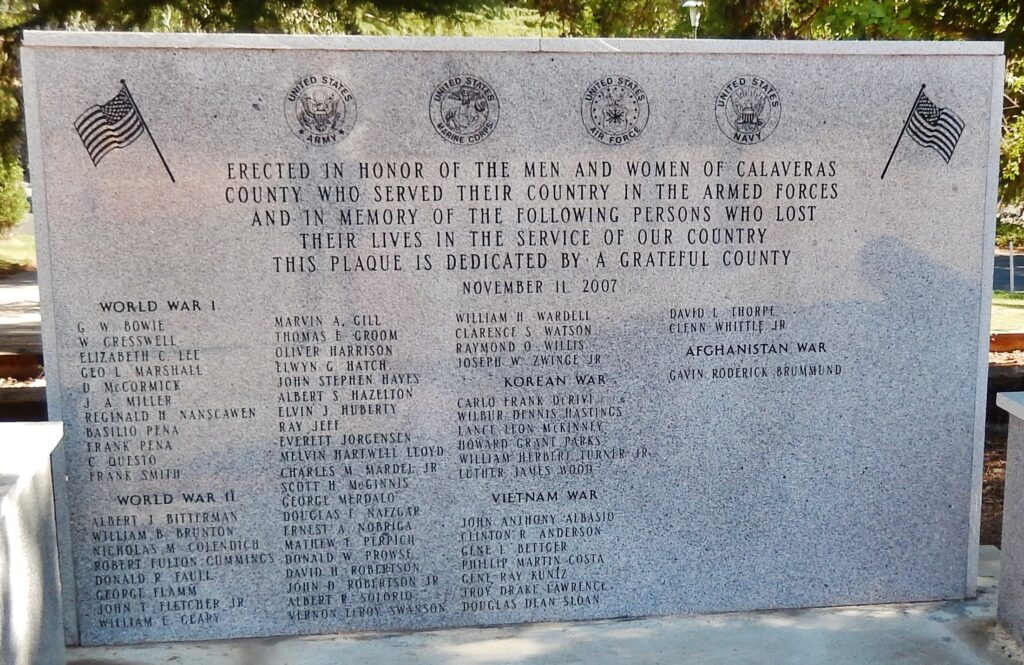 CALAVERAS COUNTY WAR VETERANS MEMORIAL HONOR ROLL STONE