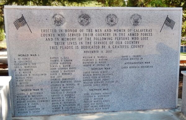 CALAVERAS COUNTY WAR VETERANS MEMORIAL HONOR ROLL STONE