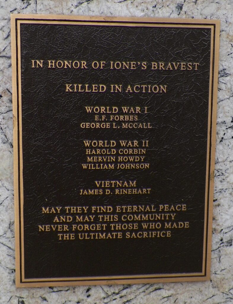 IONE VETERANS MEMORIAL PARK PLAQUE A